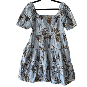 Blue and Brown Palm Print Dress